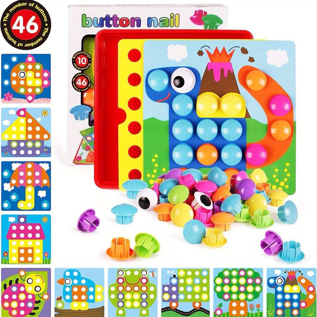 Color Matching Mosaic Pegboard Early Learning Educational Toys, Fine Motor Skills Game, Preschool Learning Toys, 58 Pcs Button Art Toys For Toddlers, Toddler Activities Crafts