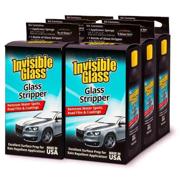 Invisible Glass 91411-6PK Glass Stripper Water Spot Removal Kit Eliminates Coatings, Water Spots, Waxes, Oils, and More To Polish and Restore Automotive Glass, 4 Fl Oz, Pack of 6