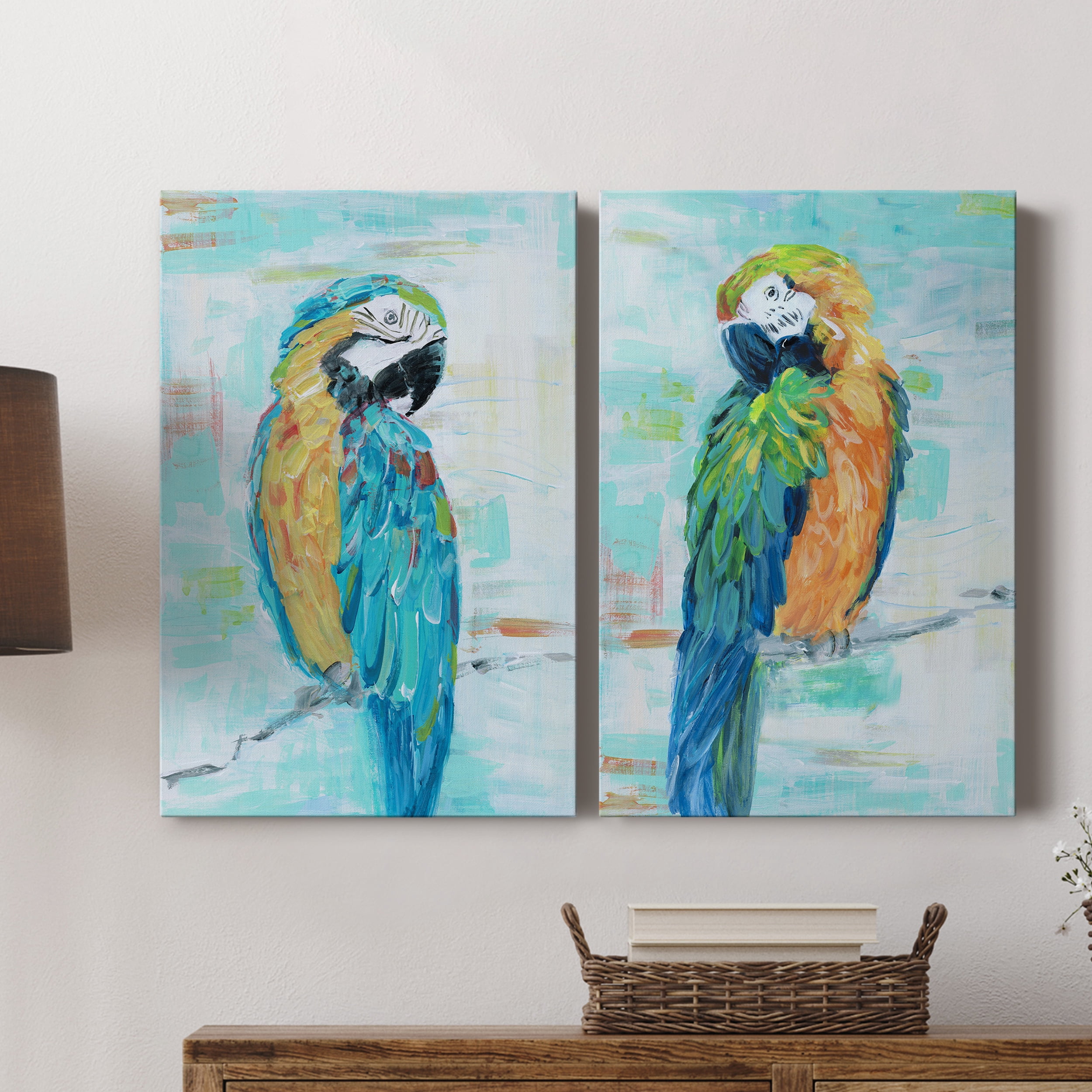 Island Parrot I Premium Gallery Wrapped Canvas - Ready to Hang - Set of 2 - 24 x 36 Each
