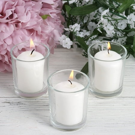 Efavormart Set of 12 Clear Glass Holders and Wax Candles Ideal for Aromatherapy Weddings Party Favors Home Decoration