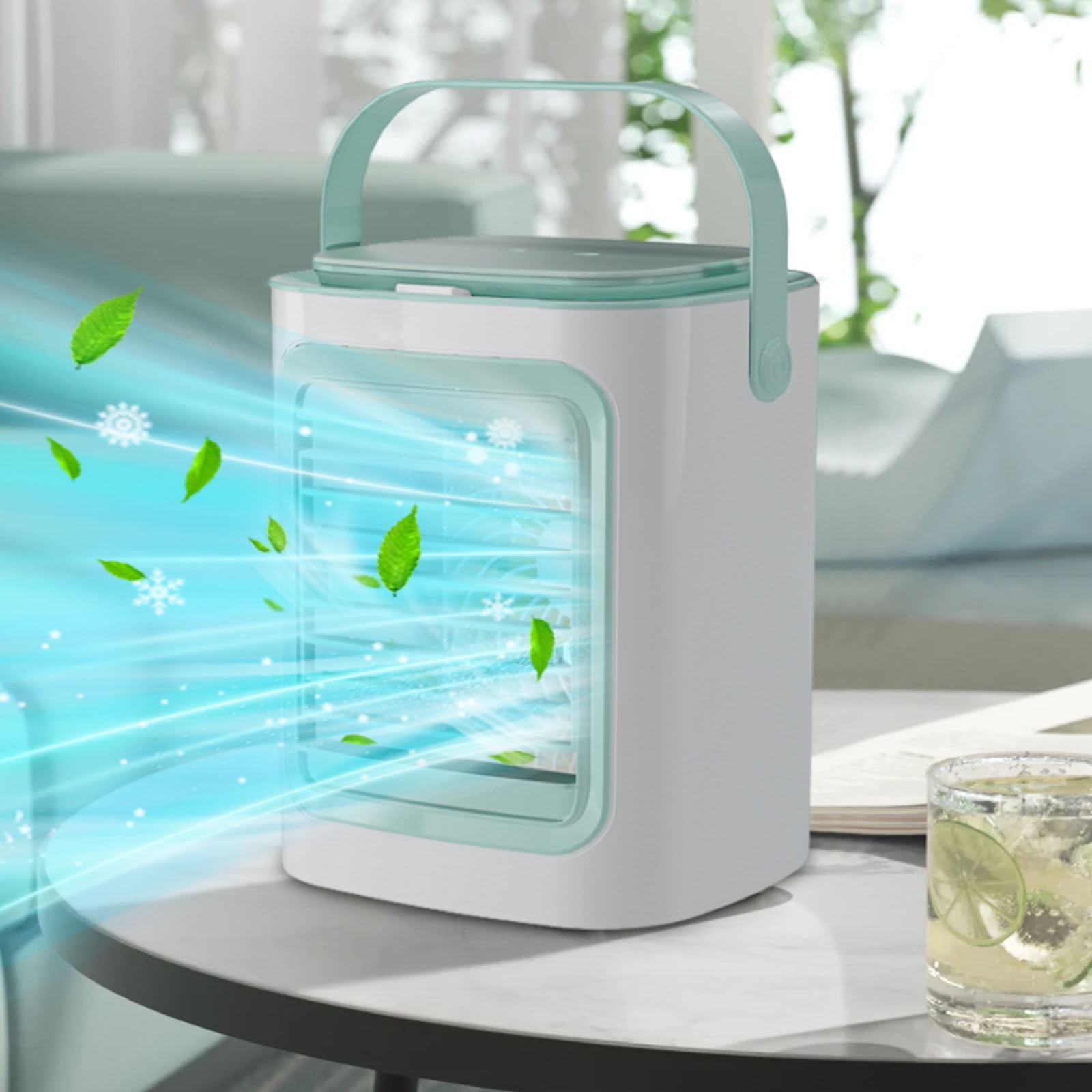 Portable Air Conditioner, 3-IN-1 Evaporative Air Cooler with Colourful Ambient Light, Personal Mini Desktop Cooling Fan for Room Kitchen Office RV Car