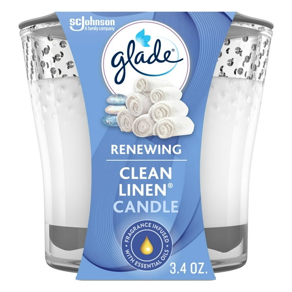 Glade Scented Candle Jar, Clean Linen, Fragrance Infused with Essential Oils, 3.4 oz