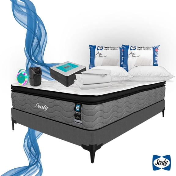 Colchón King Size Sealy Evolution + Box King Size + Protector AirBleden + 2 Almohadas + Bocina BT