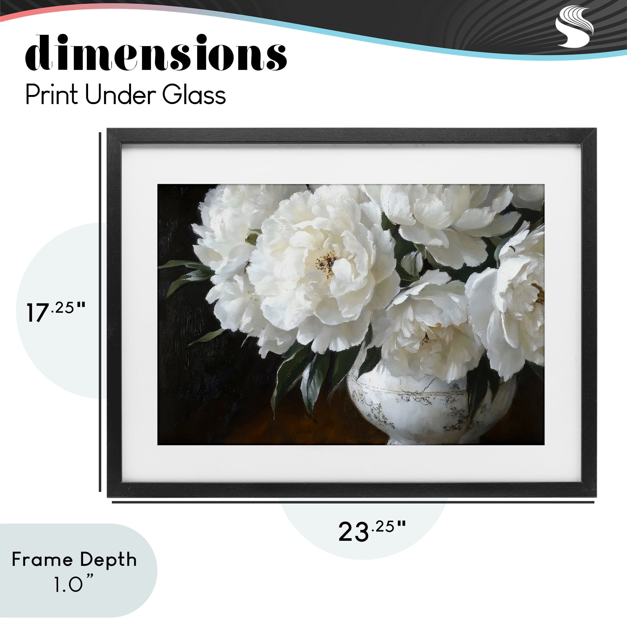 Stupell Industries White Flowers in Vintage Vase Black Framed Print Under Glass, design by Petal Prints Design