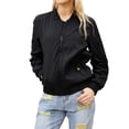 thumbnail image 3 of Nlife Women Contrast Color Stand Collar Zip Up Long Sleeve Bomber Jacket, 3 of 7
