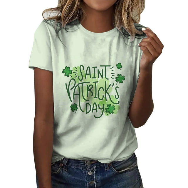 QIPOPIQ T-Shirts à Manches Courtes pour Femmes à Col Rond T-Shirts de la Saint-Patrick Hauts T-Shirt Shamrock T-Shirt Vert Tunique T-Shirts de la Journée St Patricks T-Shirts Imprimés pour Dames Col Rond T-Shirts de Fête T-Shirts Graphiques Aubaines