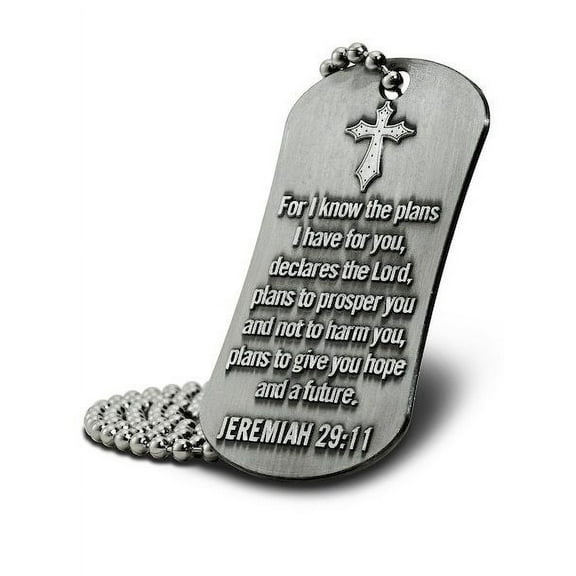Jeremiah 29:11/ II Corinthians 10:5-Antique Finish Dog Tag Necklace by Shields of Strength