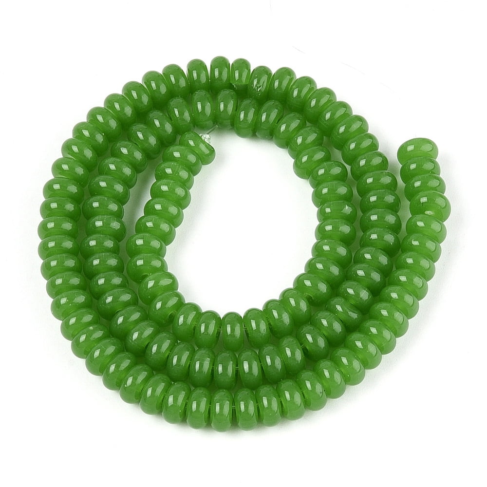 Imitation Jade Glass Beads Rondelle Green 6~6.5x3mm Hole: 1mm 103~118pcs/strand 14.57~14.96 inch(37~38cm)