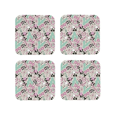 

Pofeuu West Cowgirl Disco Print Coasters for Drinks 4Pack PU Leather Coasters Bar Drink Coasters for Tabletop Protection Furniture from Damage-Square