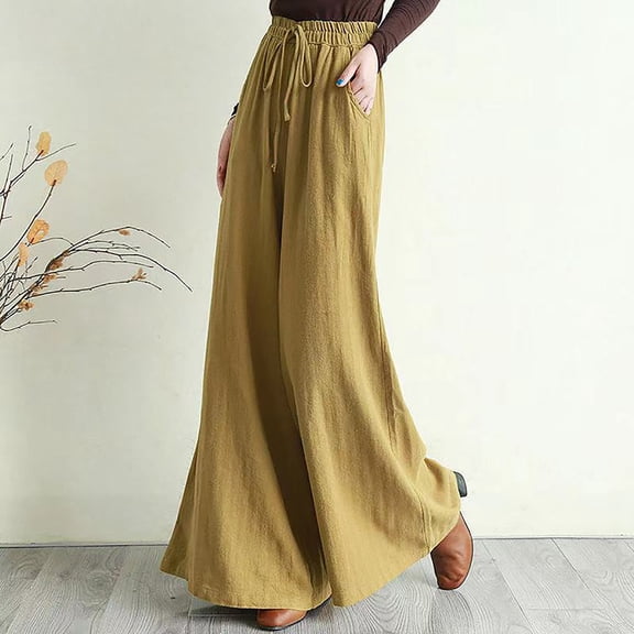 Vedolay Flare Pants Women's Leisure Pants with Pockets Cotton Wide Leg Workout Crop Straight Pant,B M