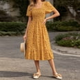 thumbnail image 2 of Bxsruta Womens Summer Floral Midi Dress Square Neck Short Puff Sleeve Smocked Casual Sundress, 2 of 6
