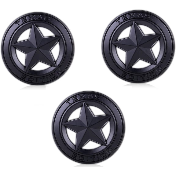 Muzzys (SET OF 3) Texas Edition Star ALL BLACK Round 3" Shield Emblem Universal Stick On FITS Tundra, Tacoma, F150, Silverado, Titan, Hood, Door, Tailgate, Grille, Fender, etc