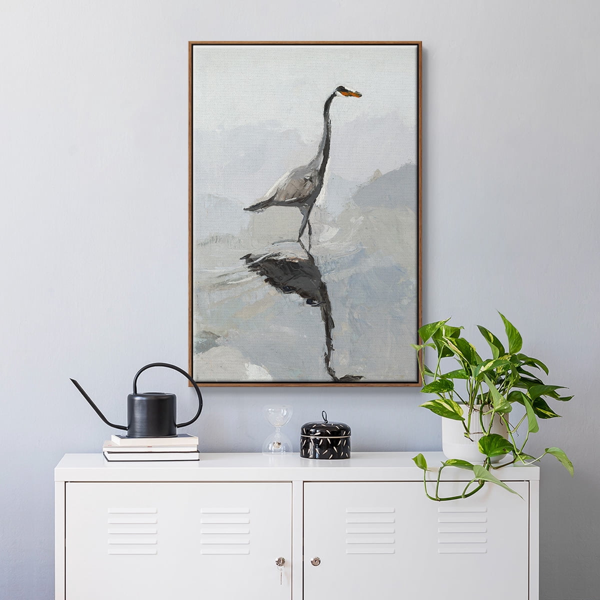 Heron Framed Premium Gallery Wrapped Canvas - Ready to Hang - 25 x 37 - Walnut Floating Frame