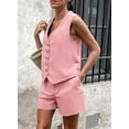 thumbnail image 6 of PRETTYGARDEN Women's Summer 2 Piece Outfits Sleeveless Matching Sets Button Down V Neck Vest Waistcoat and Pockets Shorts, 6 of 8