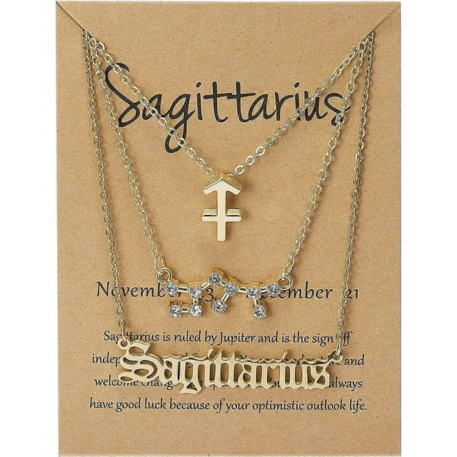 3Pcs Zodiac Necklace Set 12 Constellation Sign Pendant Necklace Astrology Horoscope Old English Zodiac Necklace Birthday Gift for Women Girls - -