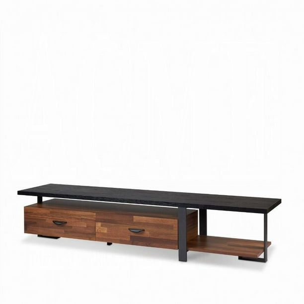 Wood and Metal Frame TV Stand, Walnut & Black