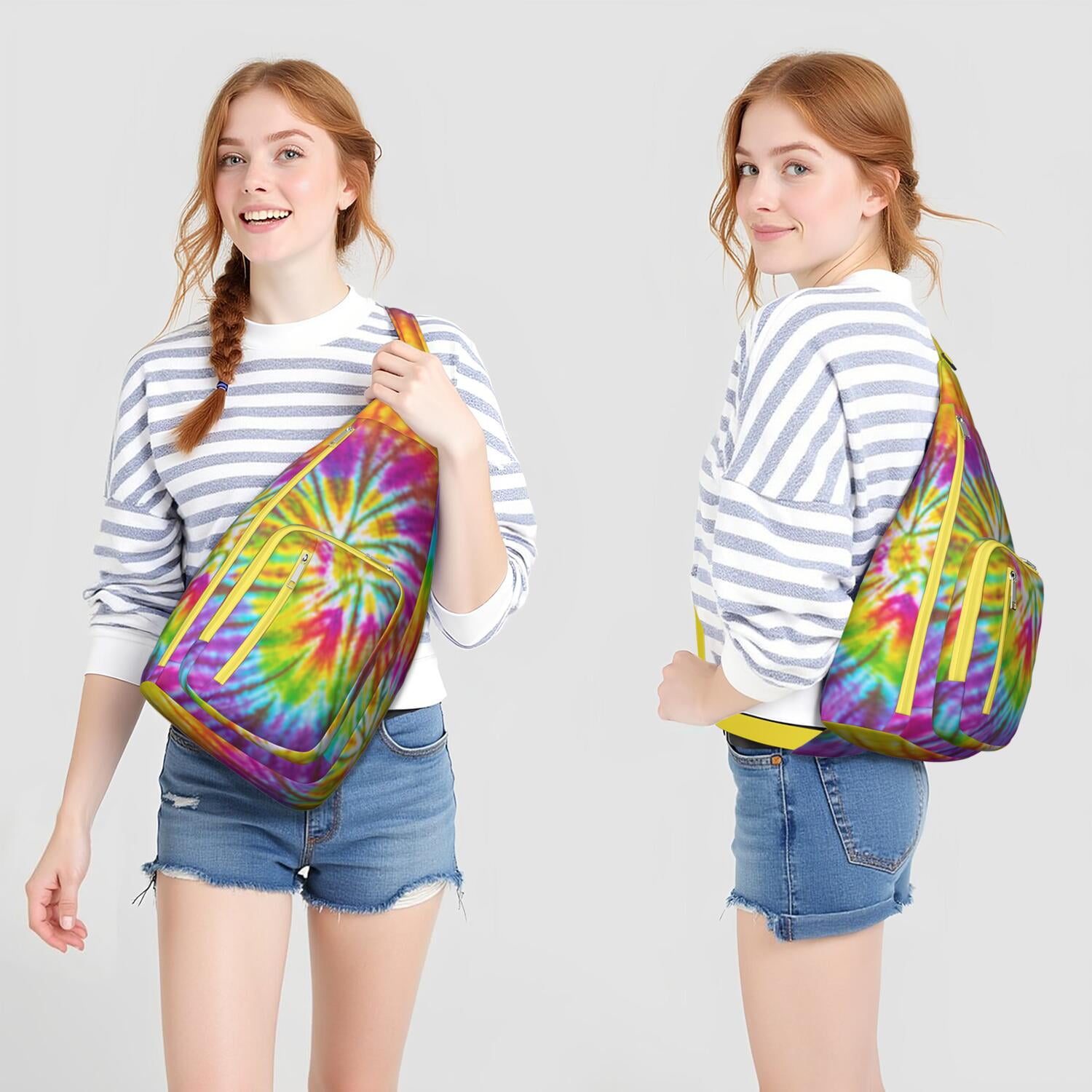 Boho Tie Dye Sling Bag - Rainbow Watercolor Print Crossbody Backpack for Women & Men, Lightweight Shoulder Bag (Psychedelic Swirl Design, Water-Resistant & Durable)