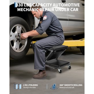 M-AUTO Foldable Z Creeper Seat - 2-in-1 Rolling Garage Creeper With 6 Casters, 330LB Capacity