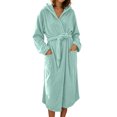 thumbnail image 2 of AHTJRT Women's Hooded Robe Long Sleeves Soft Warm Fleece Bathrobe Cozy Casual Lightweight Loungewear Home Robe Pocket Belt Bathrobe, 2 of 7