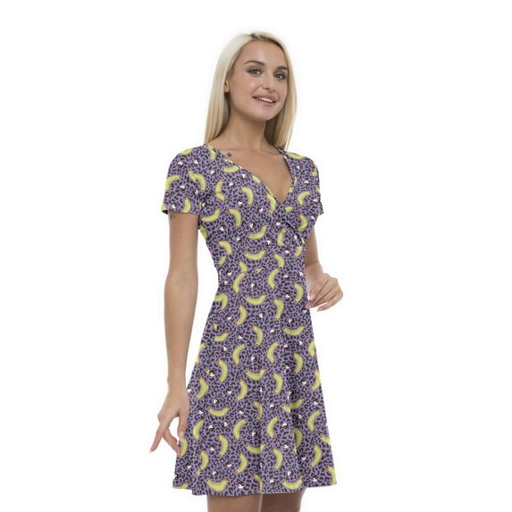 Women’s A Line Yin Yang Summer Dress, Retro Triangle Arrangement, Cross Wrap V Neck, 6 Sizes, by Ambesonne