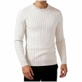 thumbnail image 3 of Men's Cable Knit Sweater Crew Neck Long Sleeve Pullover Top Solid Color Warm Casual Daily Wear Fall Winter, 3 of 7
