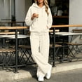 thumbnail image 7 of Women Two Piece Set Long Sleeve Loose Hooded Sweatshirt Solid Color Drawstring Elastic Waist Wide Leg Curved Pants Tracksuit Casual Daily Sports Outfit, 7 of 7
