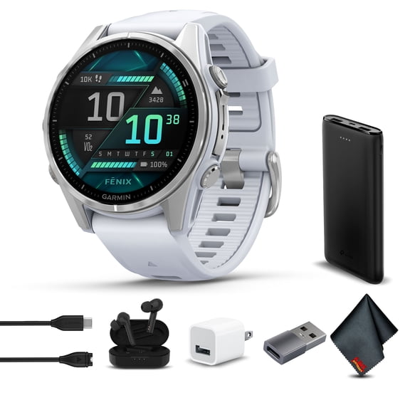 Garmin Fenix 8 43MM AMOLED Sapphire Multisport GPS Smartwatch Silver with Whitestone Silicone Band with Accessories