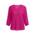 thumbnail image 5 of BRGZLK Women's 3/4 Sleeve Solid Color Summer Gauzy Tops Trendy Button Decoration Henley Shirts Classy Cruise Going Out Outfits, 5 of 6