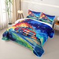 thumbnail image 3 of Castle Fairy Cartoon Fire Truck Twin Quilt Set,Night Flame Print Twin Coverlet Set for Bedroom,Red Blue, 3 of 7