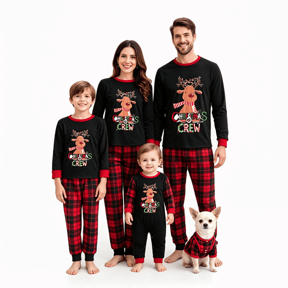 RUINIXCW Christmas Pajamas Set for Family Matching Pajamas Xmas PJS Jammies Family Holiday Outfit Sleepwear for Women Men Pet Long Sleeve Elk Printed Tops and Plaid Pants
