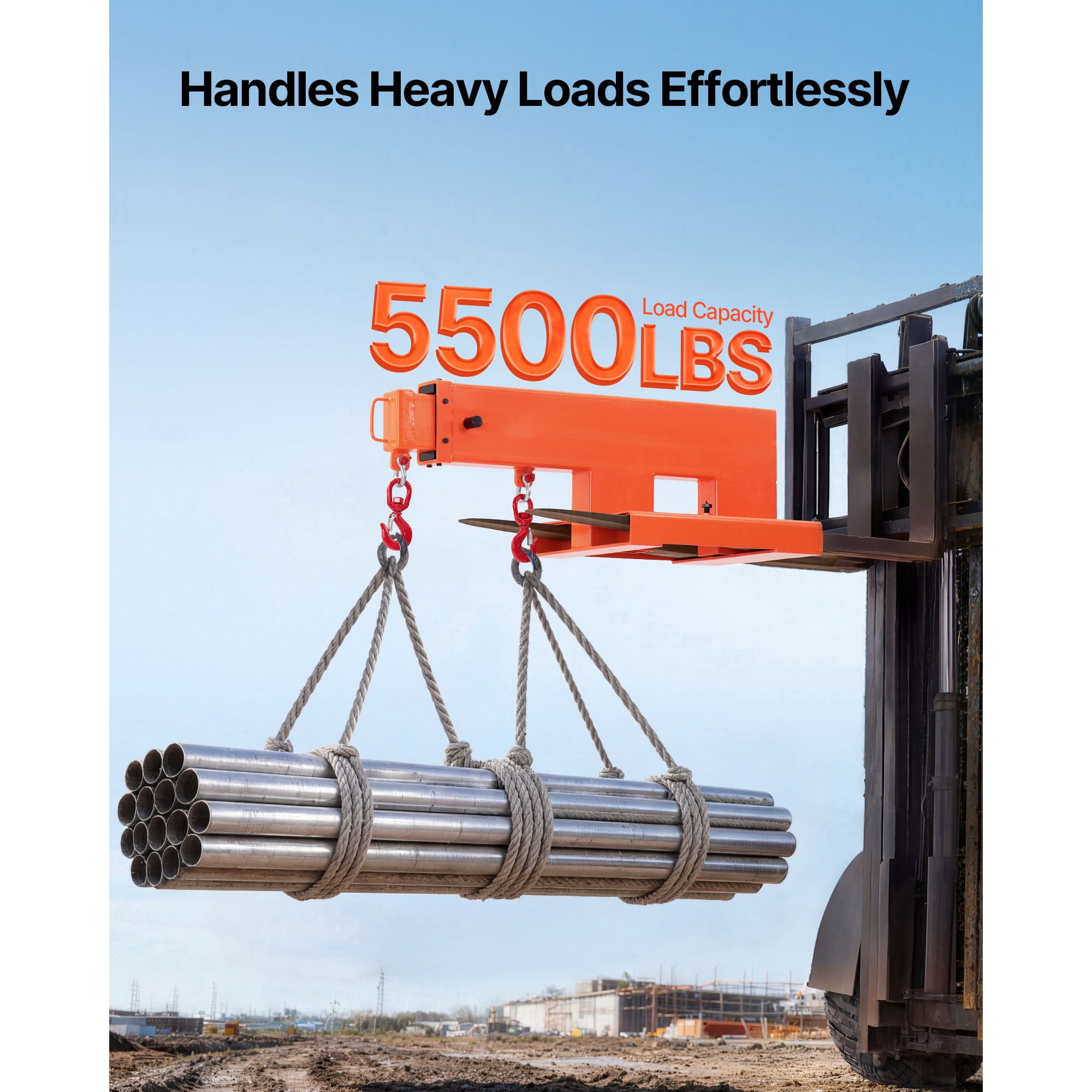 KFFKFF Forklift Jib Boom Crane, 5500 lbs Load Capacity, Mobile Lifting Hoist with Dual Hooks, Adjustable Length 47.2-73.5 in, Attachment for Towing and Handling in Warehouses and Factories