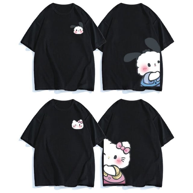 Camisetas de diseño de pareja de Hello Kitty de Sanrio para hombres y mujeres, lindas camisetas de Pochacco, camisetas sueltas, manga corta, moda Y2K, verano, nuevo, 2 piezas xuanjing unisex