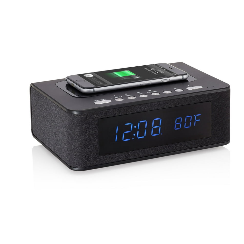 SXE Wireless Charging Alarm Clock with Bluetooth Speaker, 5.5D x 8W x