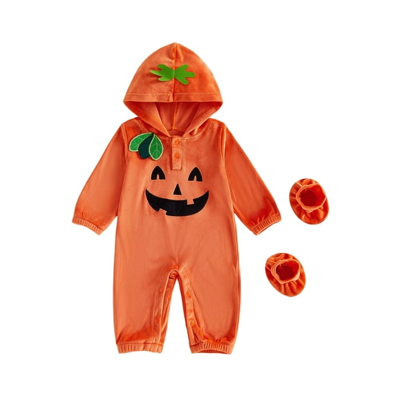 RUINIXCW Baby Halloween Pumpkin Cute Toddler Hooded Jumpsuit and Shoes Set