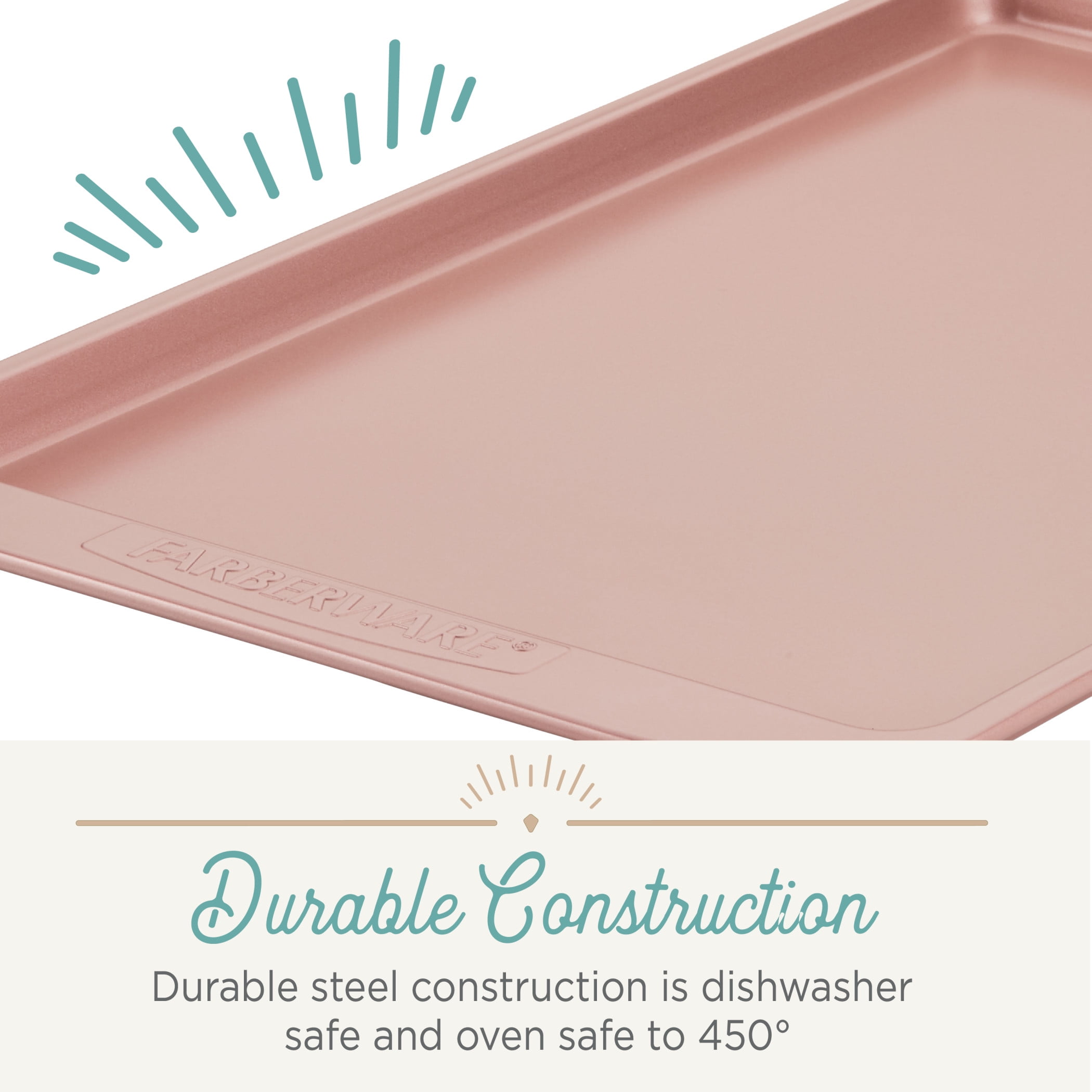 Rose Gold 3 Piece Farberware 120 Limited Edition Bakeware Nonstick Cookie Set//Baking Sheets//Pans