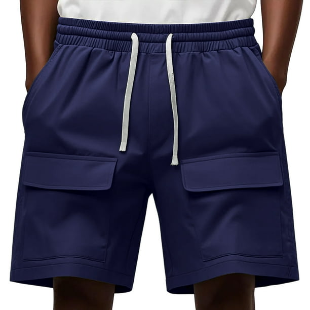 pstuiky Pantalones cortos de entrenamiento para hombre, Pantalones cortos deportivos informales holgados de verano de color liso para hombre, con múltiples bolsillos, para playa
