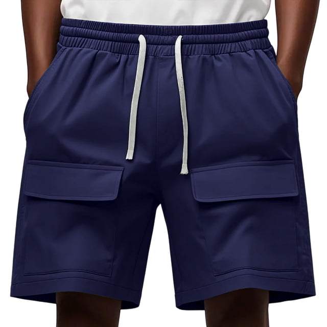 pstuiky Pantalones cortos de entrenamiento para hombre, Pantalones cortos deportivos informales holgados de verano de color liso para hombre, con múltiples bolsillos, para playa
