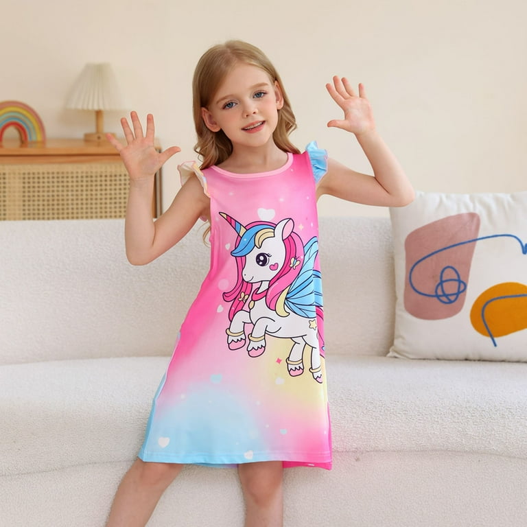 Girls Nightsuit Night Dress Unicorn Unicorn Full Sleeves Night