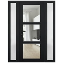 Front Exterior Prehung Metal-Plastic Door See-through / Manux 8555 Matte Black / 2 Side Windows / Office Commercial and Residential Doors Entrance Patio Garage 60" x 80" Right-hand Inswing