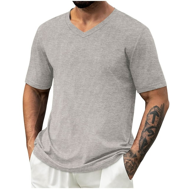 Erwazi Mens T Shirts Summer V Neck Short Sleeve Solid Color Soft Casual Basic Tee