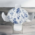 thumbnail image 4 of Tropical Flowers Round Table Cloth Blue White Spring Floral Bouquet Exotic Leaf Elastic Edged Table Cover Fade and Stain Resistant Table Cloths Easy to Clean Fits Tables 40-44" Diameter, 4 of 6