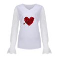 thumbnail image 4 of Women Soft Flowy Individually V-neck Lace Edge Printing Long Sleeve Polyester Splice Top(White,S), 4 of 6