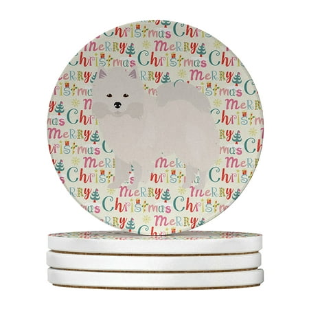 

American Eskimo Merry Christmas Large Sandstone Coasters Pack of 4 4 in x 4 in