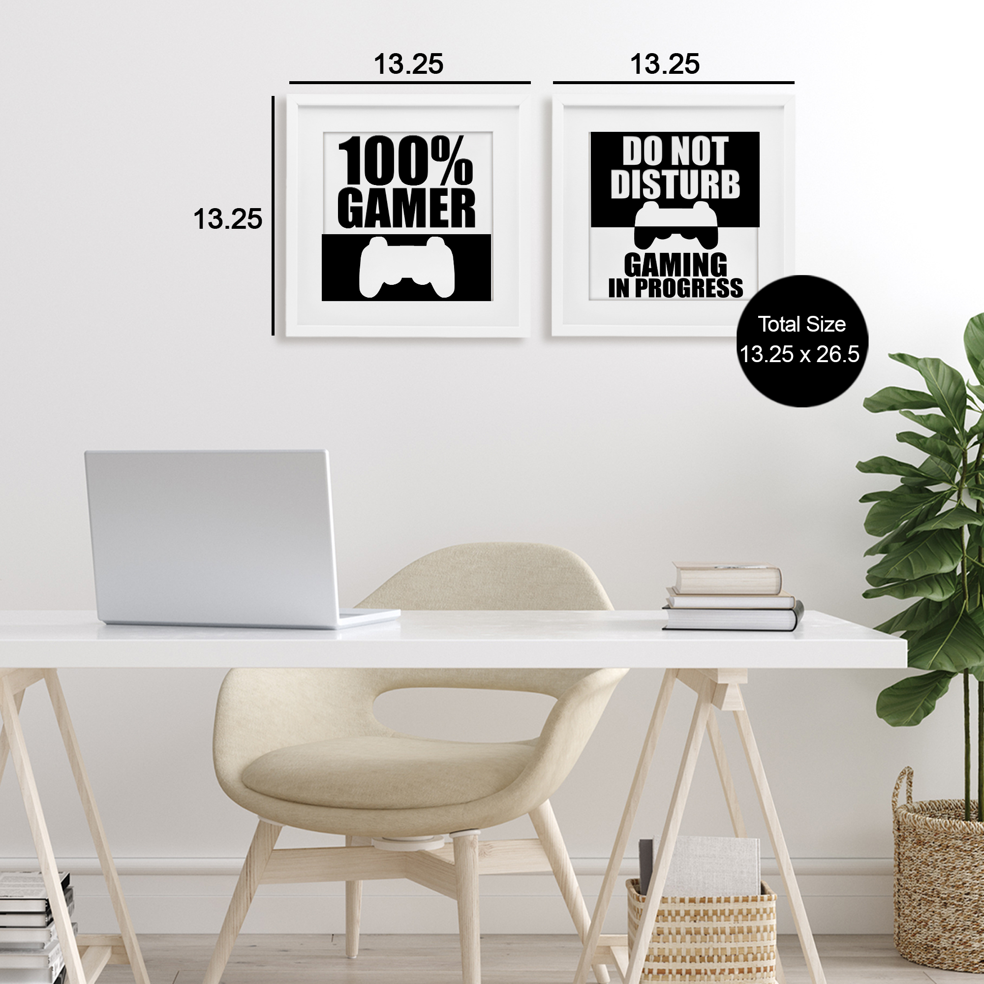 Competitive Gamer Black & White 2 Piece White Framed Print Under Glass Set, design by Kim Allen