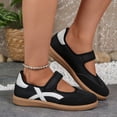 thumbnail image 6 of Domuza Women Retro Two-Tone Mary Jane Sneakers, Adjustable Magic Strap Cross Strip Casual Flat Shoes Non-Slip Gum Rubber Sole Daily Walking Footwear Black 7.5（EU-39）, 6 of 9