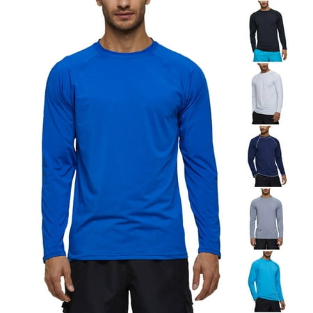 Men s Athletic Shirts UV Shirts for Men Mens Long Sleeve Shirt Men s Sun Shirt UPF 50+ Long Sleeve UV Protection Lightweight Rash Guard Swim Shirt Quick Dry Fishing T-Shirt Navy 2XL