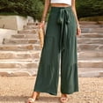 thumbnail image 4 of Snoarin Flowy Pants for Women Spring Solid Color Elastic Waist Linen Versatile Straight Tube Casual Wide Leg Pants Loose Pants for Women Summer on Clearance, 4 of 6