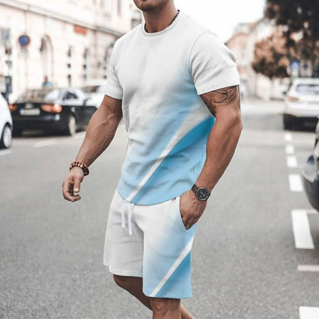 Xysaqa Men's 2 Piece Short Outfits, Color Block Tee Shirt and Drawstring Shorts Set for Men Summer Gym Athletic Running Workout Jogger Sports M-5XL