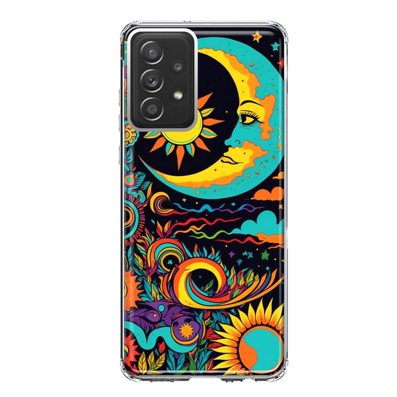 MUNDAZE Samsung Galaxy A52 Shockproof Clear Hybrid Protective Phone Case Neon Psychedelic Indie Hippie Indie Moon Cover