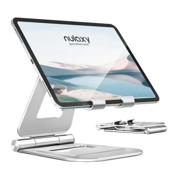 Soporte para tableta Nulaxy, doble plegable, de aluminio, para iPad, plateado